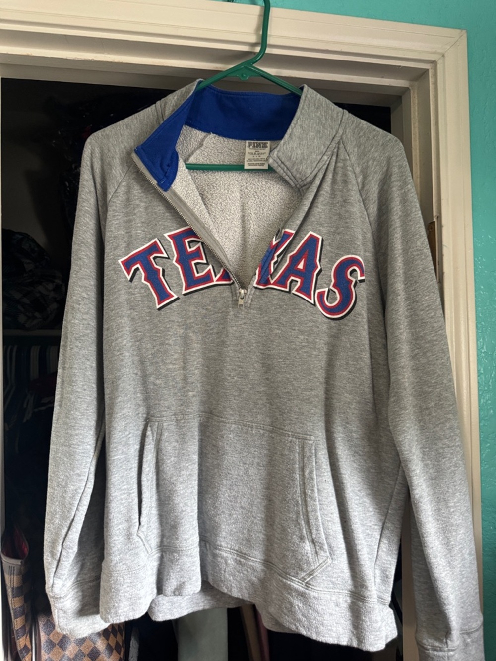 Texas Gray Quarter-Zip Pullover with Blue Accent